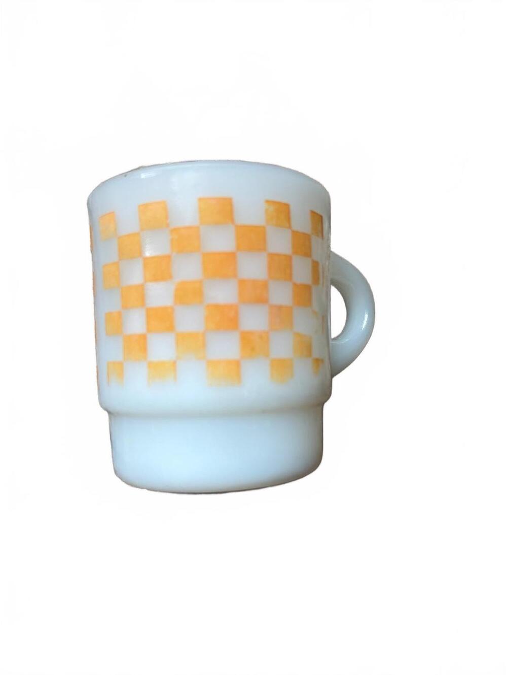 Vintage Fire King Orange Checkerboard Stacking Mug Milk Glass Anchor Hocking
